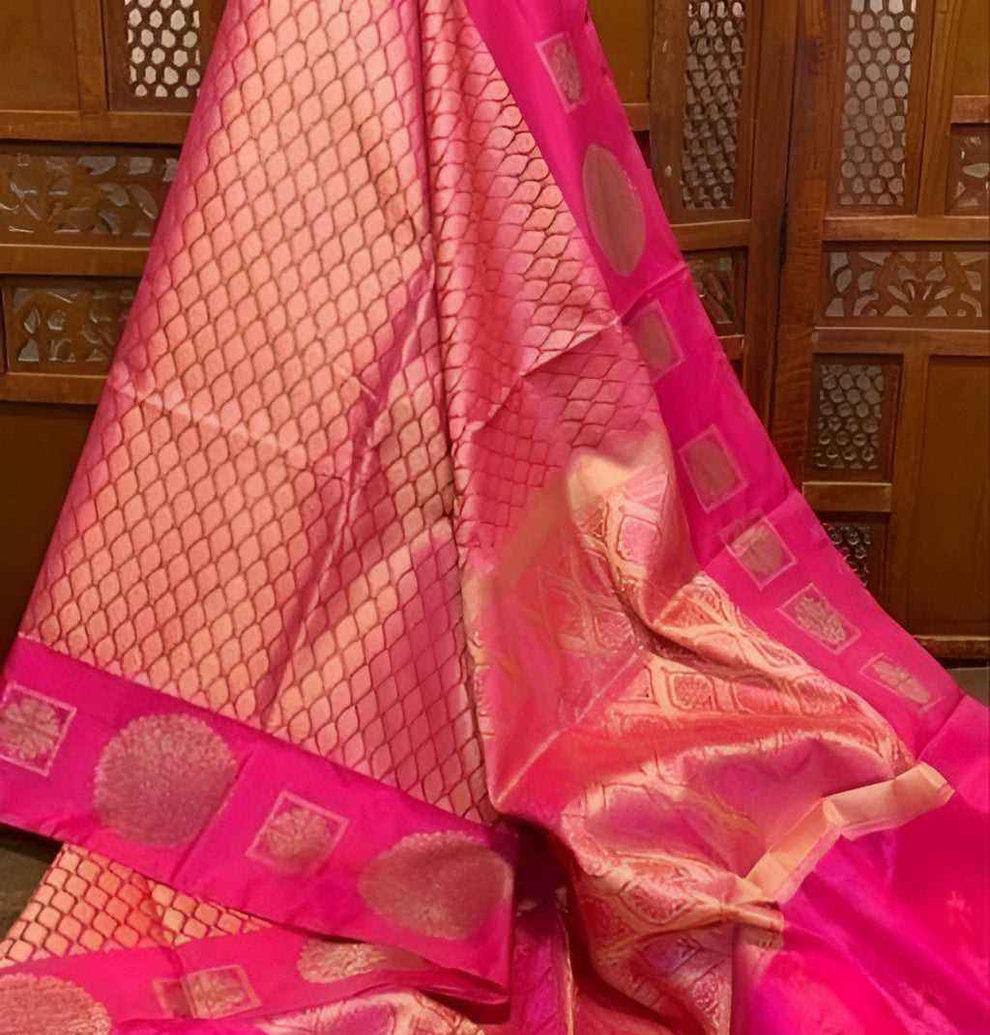 Jacquard Saree With Blouse For Women (Pink, 6.3M)